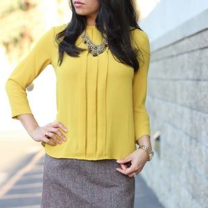 Loft Pleat Front Top in Mustard